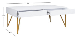 Safavieh Pine Two Drawer Coffee Table White Gold Wood COF2238C