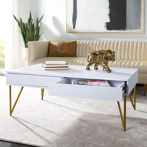 Safavieh Pine Two Drawer Coffee Table White Gold Wood COF2238C
