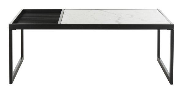 Safavieh Zuri Coffee Table White Black Wood Resin Veneer MDF Metal Tube COF6200A 889048438248