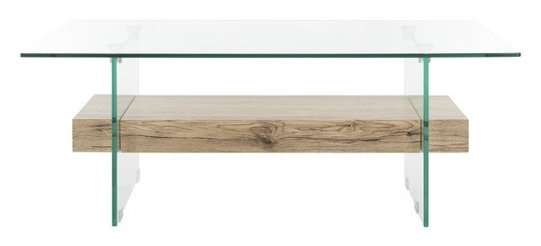Safavieh Kayley Coffee Table Rectangular Modern Natural Tempered Glass MDF COF7004A 889048427488