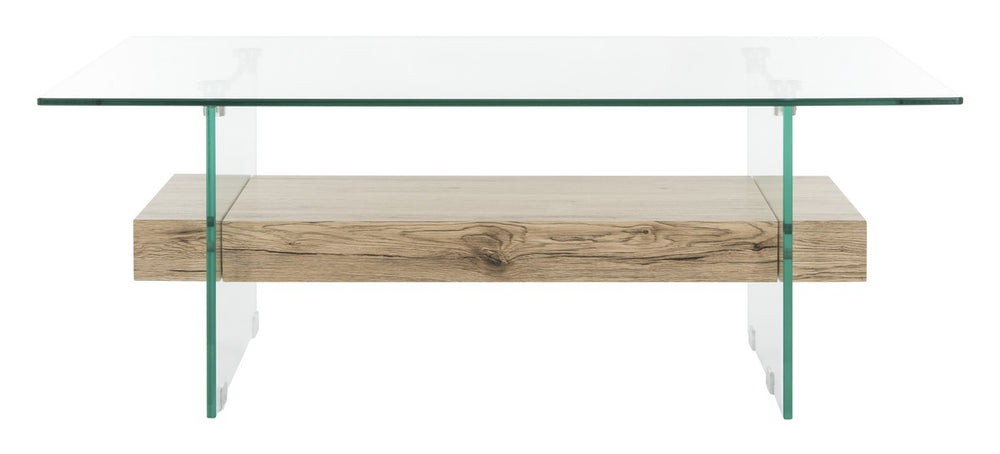 Safavieh Kayley Coffee Table Rectangular Modern Natural Tempered Glass MDF COF7004A 889048427488