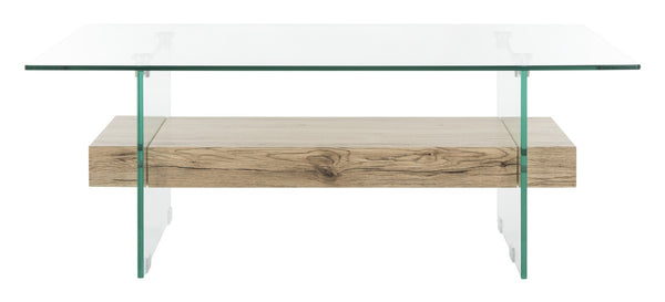 Safavieh Kayley Coffee Table Rectangular Modern Natural Tempered Glass MDF COF7004A 889048427488