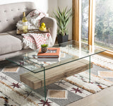 Safavieh Kayley Coffee Table Rectangular Modern Natural Tempered Glass MDF COF7004A 889048427488