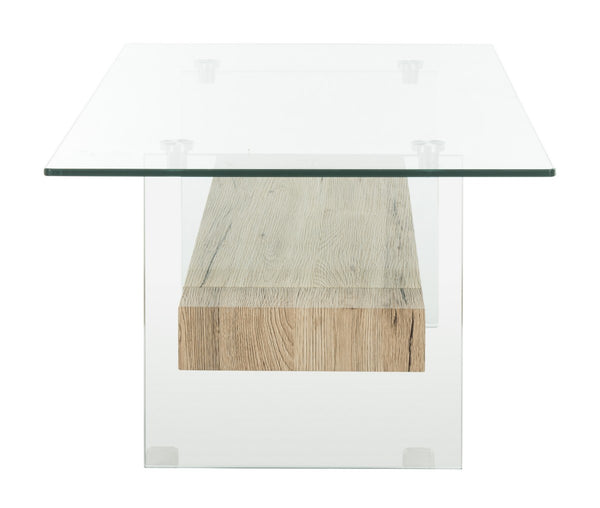 Safavieh Kayley Coffee Table Rectangular Modern Natural Tempered Glass MDF COF7004A 889048427488
