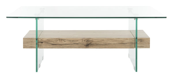 Safavieh Kayley Coffee Table Rectangular Modern Natural Tempered Glass MDF COF7004A 889048427488