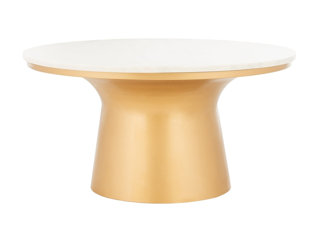 Safavieh Mila Pedestal Coffee Table White Marble Brass Metal COF7200A