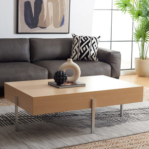 Jaxith Coffee Table - Modern Elegance with Chunky Wood Top and Sleek Metallic Legs for Stylish Living