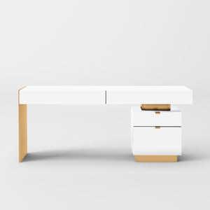 VIG Furniture Modrest Trahan - Modern Gloss White and Brushed Gold Office Desk VGBB-MQ2101-W-DESK