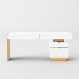 Modrest Trahan - Modern Gloss White and Brushed Gold Office Desk