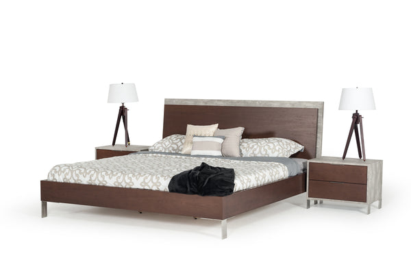 VIG Furniture Nova Domus Conner Modern Dark Walnut & Faux Concrete Bed VGAN-CONNER-BED-DK