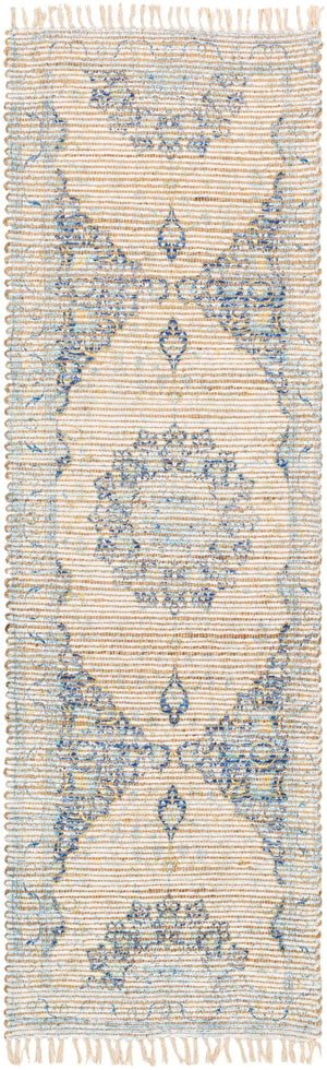 Coventry COV-2304 Traditional Jute, Polyester, Cotton Rug COV2304-268 Dark Blue, White, Khaki, Aqua, Saffron 60% Jute, 30% Polyester, 10% Cotton 2'6" x 8'