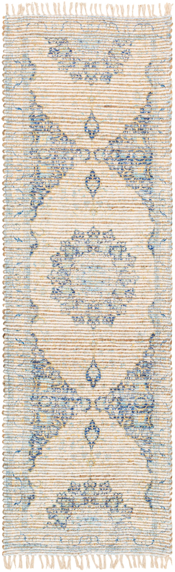 Coventry COV-2304 Traditional Jute, Polyester, Cotton Rug COV2304-268 Dark Blue, White, Khaki, Aqua, Saffron 60% Jute, 30% Polyester, 10% Cotton 2'6" x 8'