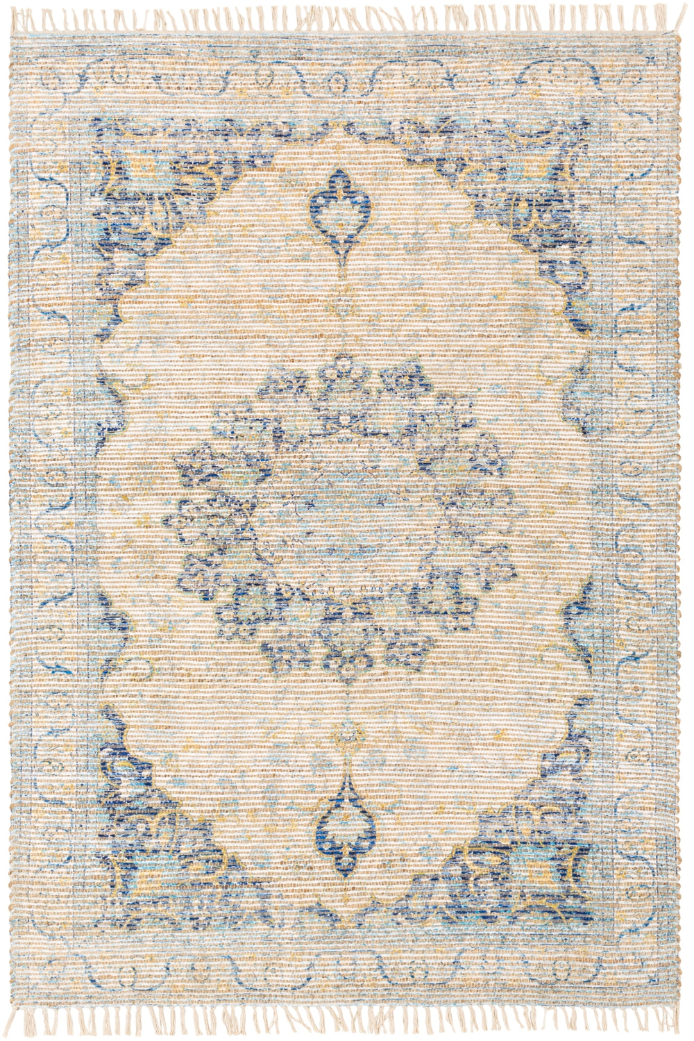 Coventry COV-2304 Traditional Jute, Polyester, Cotton Rug COV2304-810 Dark Blue, White, Khaki, Aqua, Saffron 60% Jute, 30% Polyester, 10% Cotton 8' x 10'