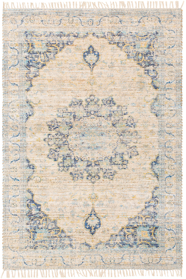 Coventry COV-2304 Traditional Jute, Polyester, Cotton Rug COV2304-810 Dark Blue, White, Khaki, Aqua, Saffron 60% Jute, 30% Polyester, 10% Cotton 8' x 10'