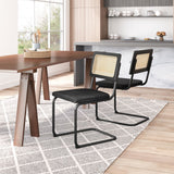 English Elm EE2858 100% Polyester, Steel, Plywood, Oak Wood, PVC Modern Commercial Grade Dining Chair Set - Set of 2 Black, Natural 100% Polyester, Steel, Plywood, Oak Wood, PVC