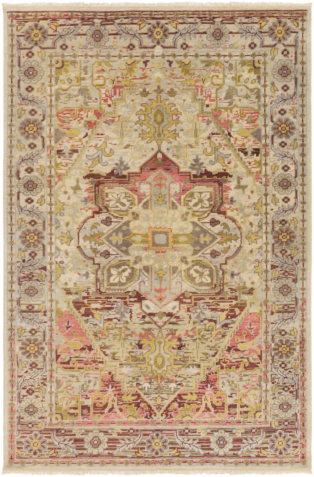 Cappadocia CPP-5021 Traditional Wool Rug CPP5021-913 Fuchsia, Medium Gray, Dark Purple, Olive 100% Wool 9' x 13'
