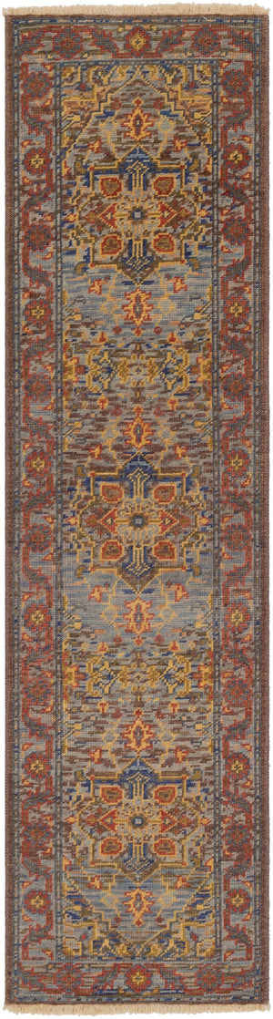 Cappadocia CPP-5022 Traditional Wool Rug CPP5022-28 Sage, Bright Purple, Dark Blue, Mustard, Grass Green 100% Wool 2' x 8'