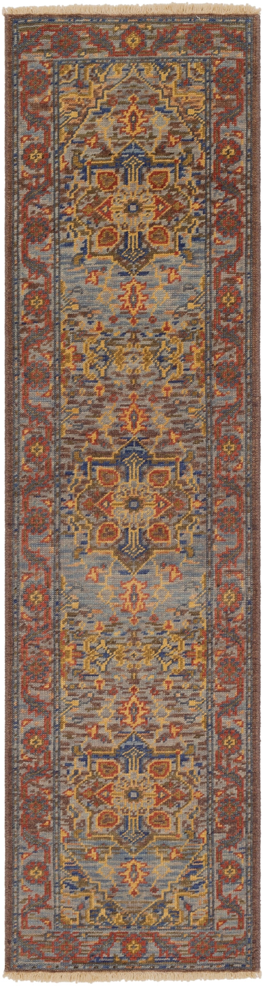 Cappadocia CPP-5022 Traditional Wool Rug CPP5022-28 Sage, Bright Purple, Dark Blue, Mustard, Grass Green 100% Wool 2' x 8'