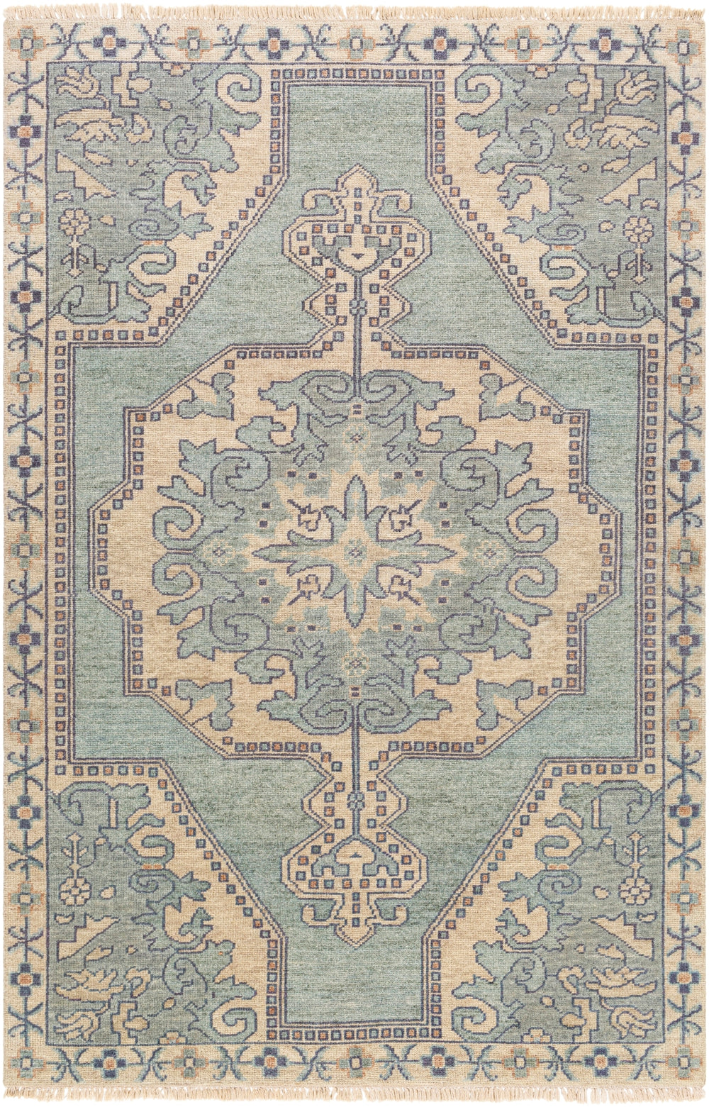 Cappadocia CPP-5031 Traditional Wool, Viscose Rug CPP5031-913 Sage, Navy, Cream, Tan, Peach 70% Wool, 30% Viscose 9' x 13'
