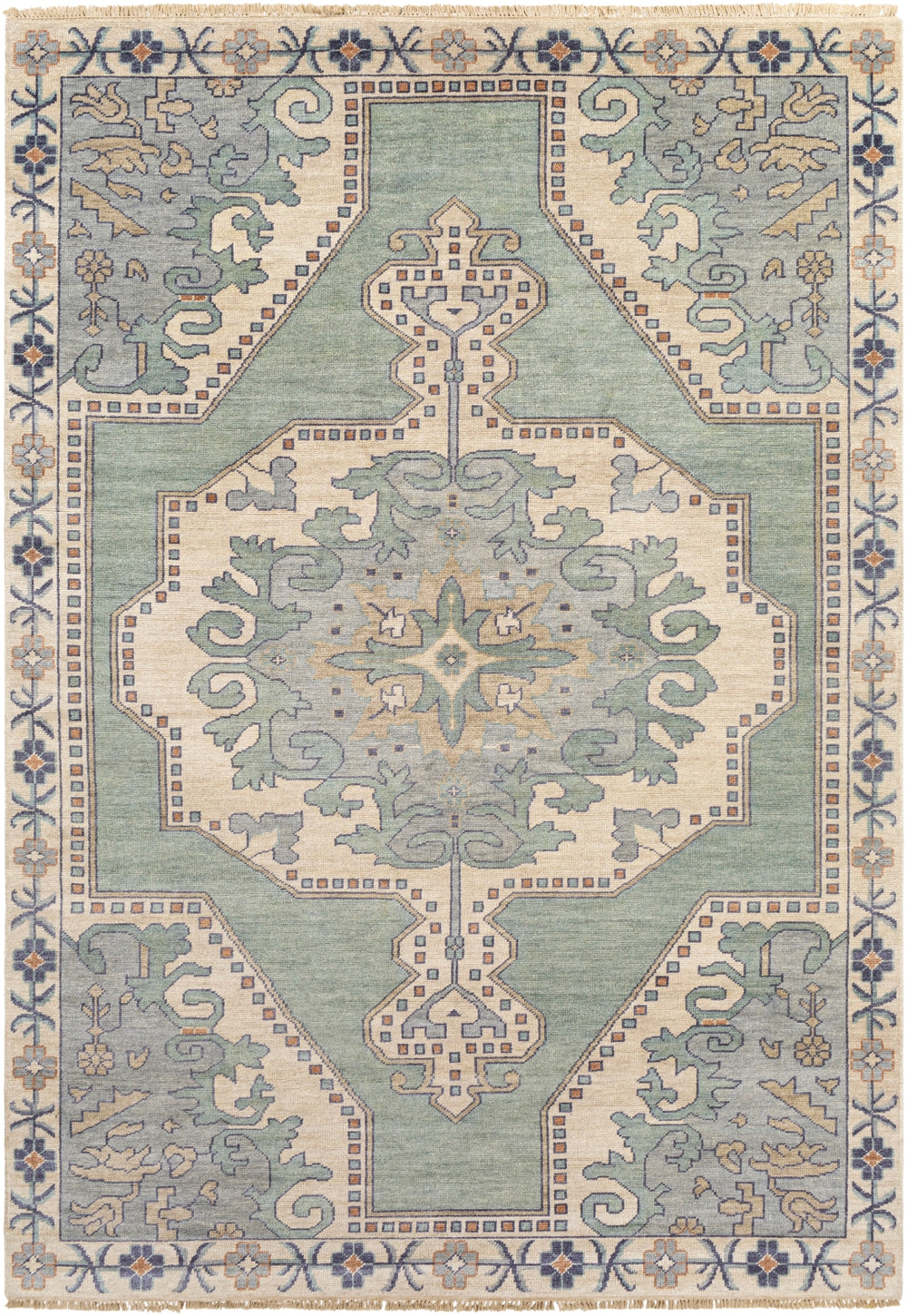 Cappadocia CPP-5031 Traditional Wool, Viscose Rug CPP5031-913 Sage, Navy, Cream, Tan, Peach 70% Wool, 30% Viscose 9' x 13'