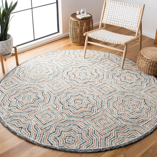 Capri 215  Hand Tufted 100% Wool Pile Rug Blue / Rust