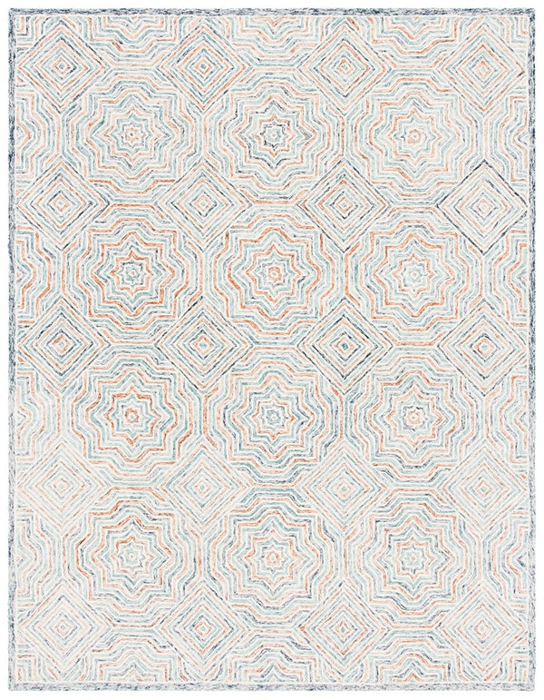 Capri 215  Hand Tufted 100% Wool Pile Rug Blue / Rust
