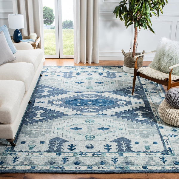 Capri 218 Hand Tufted 100% Wool Pile  Rug Blue / Grey 100% Wool Pile CPR218M-9