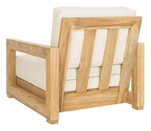 Safavieh Montford Armchair Teak Natural Beige Wood Polyester Couture CPT1000A 889048396135