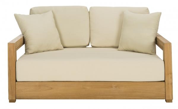 Safavieh Montford Loveseat Teak 2 Seat Natural Beige Wood Polyester Couture CPT1003A 889048396166