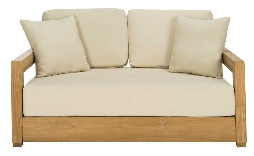 Safavieh Montford Loveseat Teak 2 Seat Natural Beige Wood Polyester Couture CPT1003A 889048396166