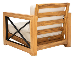 Safavieh Andros Brazilian Teak Patio Chair Natural / Beige Wood / Metal / Fabric / Foam CPT1045A