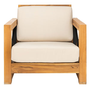 Safavieh Andros Brazilian Teak Patio Chair Natural / Beige Wood / Metal / Fabric / Foam CPT1045A