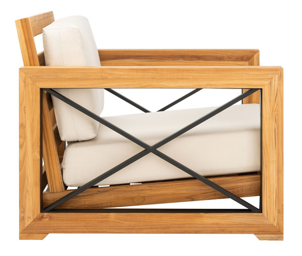 Safavieh Andros Brazilian Teak Patio Chair Natural / Beige Wood / Metal / Fabric / Foam CPT1045A