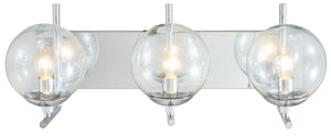 Bethel Chrome Wall Sconce with Three Clear Glass Globe Shades - Elegant Iron Frame Design