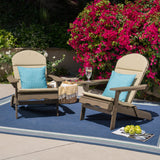 Malibu Outdoor Acacia Wood Folding Adirondack Chairs with Cushions (Set of 2), Gray and Khaki