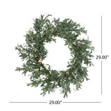 Wallsten 29" Snowberry Artificial Wreath, Green and White Noble House