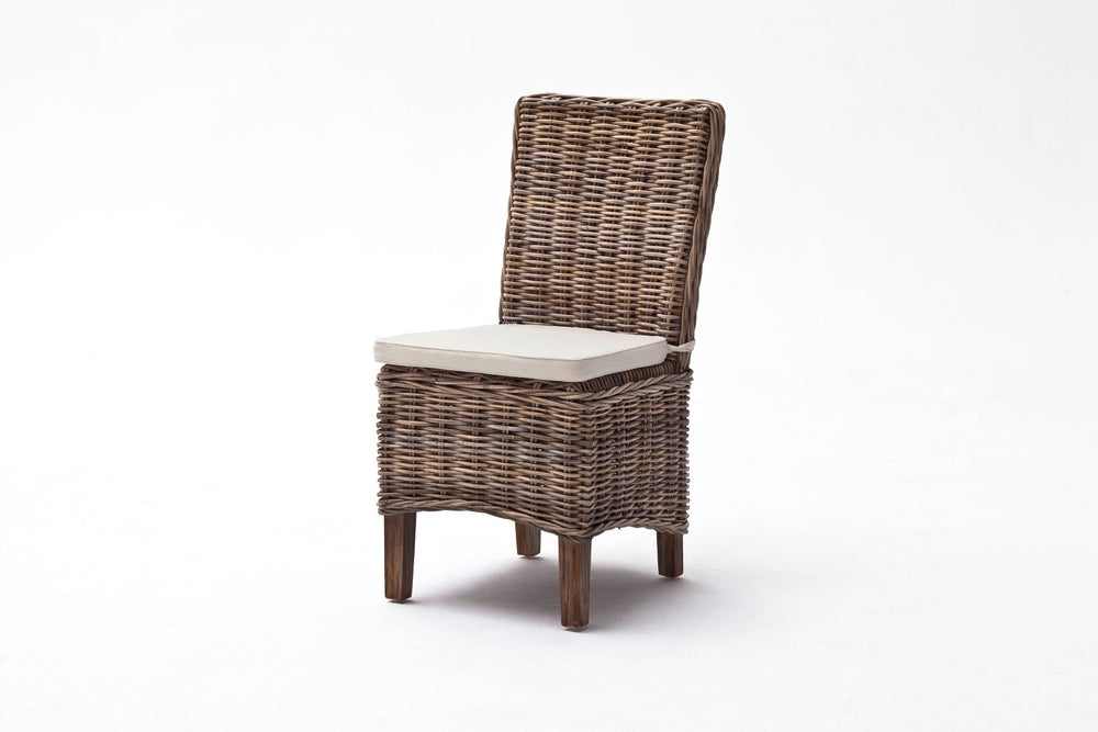 Wickerworks Morin Dining Chair Set of 2 - Hand-Woven Kubu Rattan, Mahogany Frame & Cozy Cushions