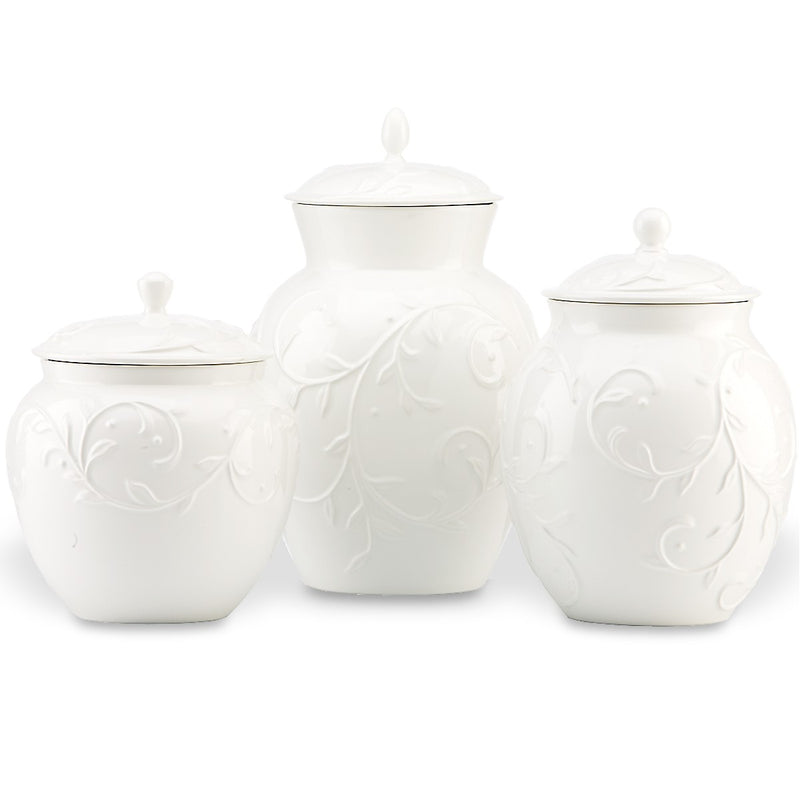 Tabletops Gallery Hampton 3-Piece Ceramic Kitchen Canister Set with Ceramic Lids, Matte White