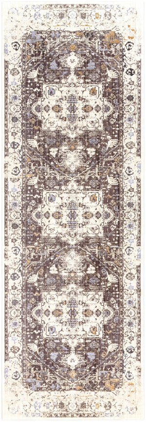 Crescendo CRC-1010 Traditional Polyester Rug CRC1010-3392 Dark Brown, Charcoal, Khaki, Silver Gray, Camel, Beige 100% Polyester 3'3" x 9'2"