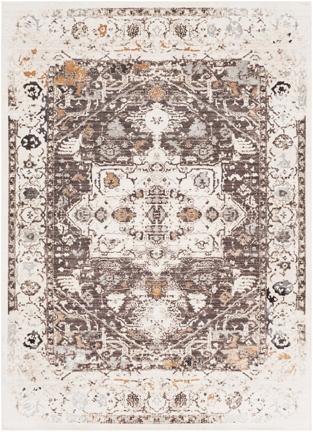 Crescendo CRC-1010 Traditional Polyester Rug CRC1010-9131 Dark Brown, Charcoal, Khaki, Silver Gray, Camel, Beige 100% Polyester 9' x 13'1"