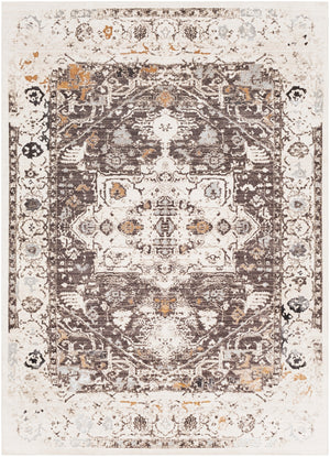 Crescendo CRC-1010 Traditional Polyester Rug CRC1010-9131 Dark Brown, Charcoal, Khaki, Silver Gray, Camel, Beige 100% Polyester 9' x 13'1"