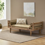 Zentner Rustic Tufted Double End Chaise Lounge with Bolster Pillows, Dark Beige and Natural Noble House