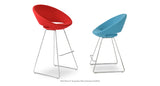 Crescent Wire Stools Set: Crescent Wire Stool and One Red and One Turquoise Wool