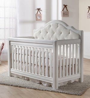 Cristallo Forever Crib - 4-in-1 Convertible Luxury Crib with Tufted Headboard in Vintage White or Granite