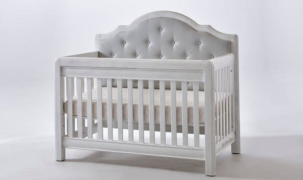 Cristallo Forever Crib - 4-in-1 Convertible Luxury Design with Grey Vinyl Panel for All Ages