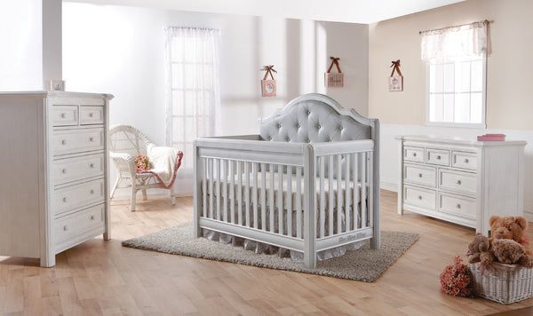 Cristallo Forever Crib - 4-in-1 Convertible Luxury Design with Grey Vinyl Panel for All Ages