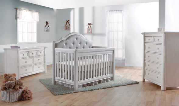 Cristallo Forever Crib - 4-in-1 Convertible Luxury Design with Grey Vinyl Panel for All Ages