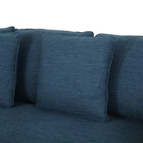 Canisbay Modern Fabric 3 Seater Sofa, Navy Blue and Silver Noble House