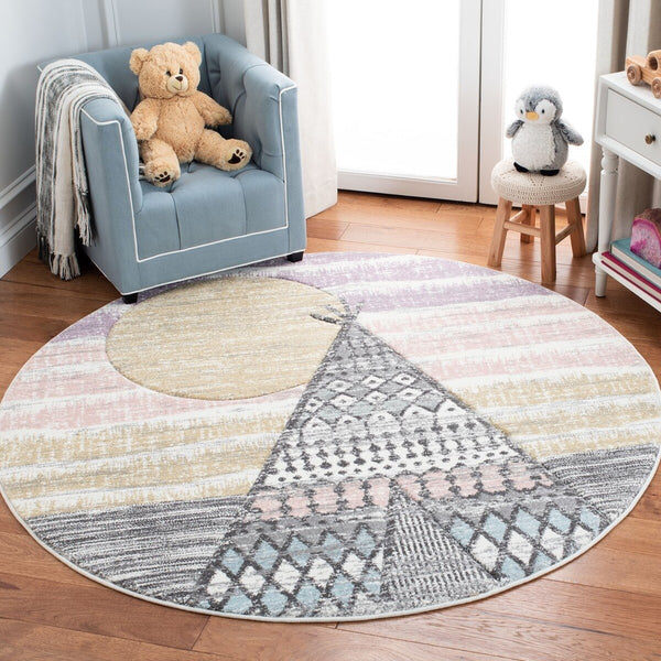 Carousel Kids 100 Carousel Kids 117 Kids Power Loomed 100% Polypropylene Rug Grey / Pink