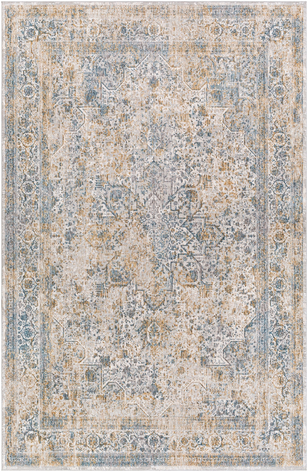Carmel CRL-2312 Traditional Polyester Rug CRL2312-912 Taupe, Aqua, Navy, Mustard, Light Gray, White, Camel 100% Polyester 9' x 12'